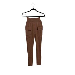 Privy Cargo Leggings Small Brown High Rise Stretch Utility Pockets NWT